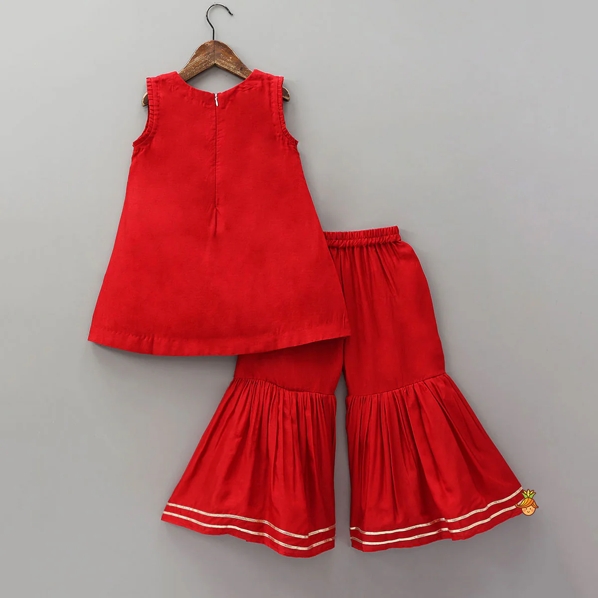Pleated Armhole Kurti And Sharara With Matching Dupatta - Image 2