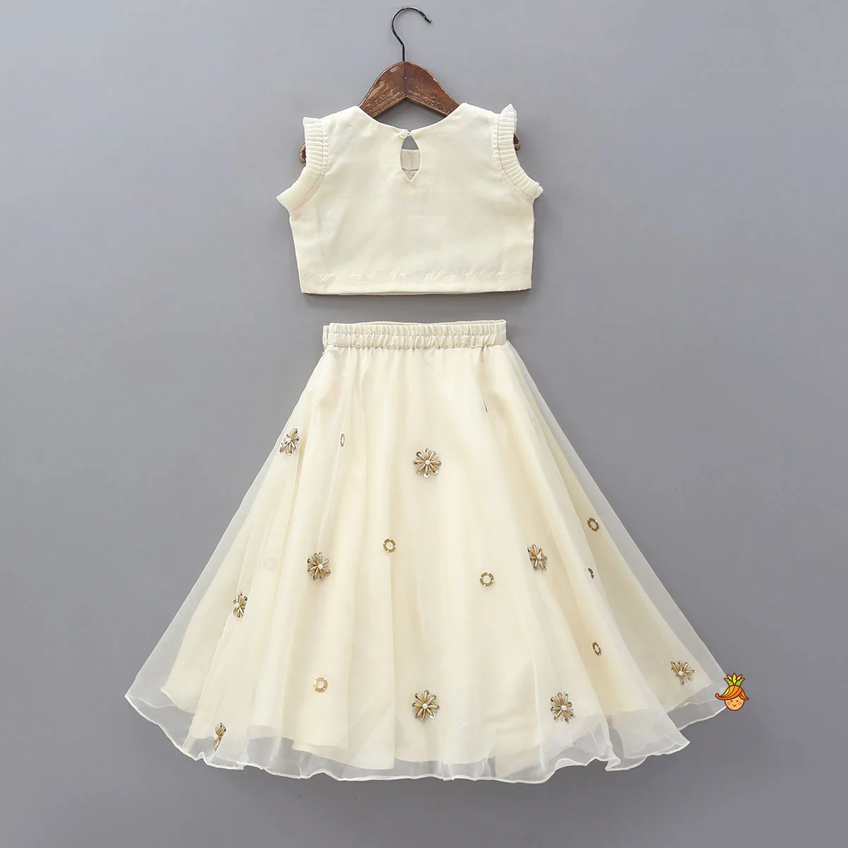 Pleated Armhole Crop Top And Lehenga With Net Dupatta - Image 2
