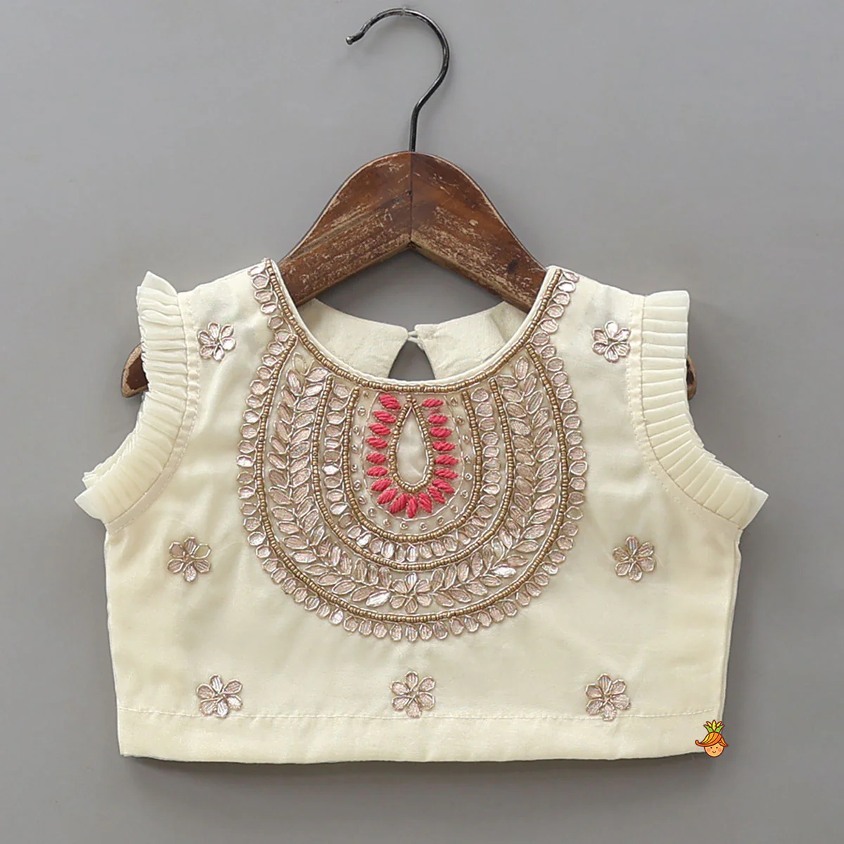 Pleated Armhole Crop Top And Lehenga With Net Dupatta - Image 4