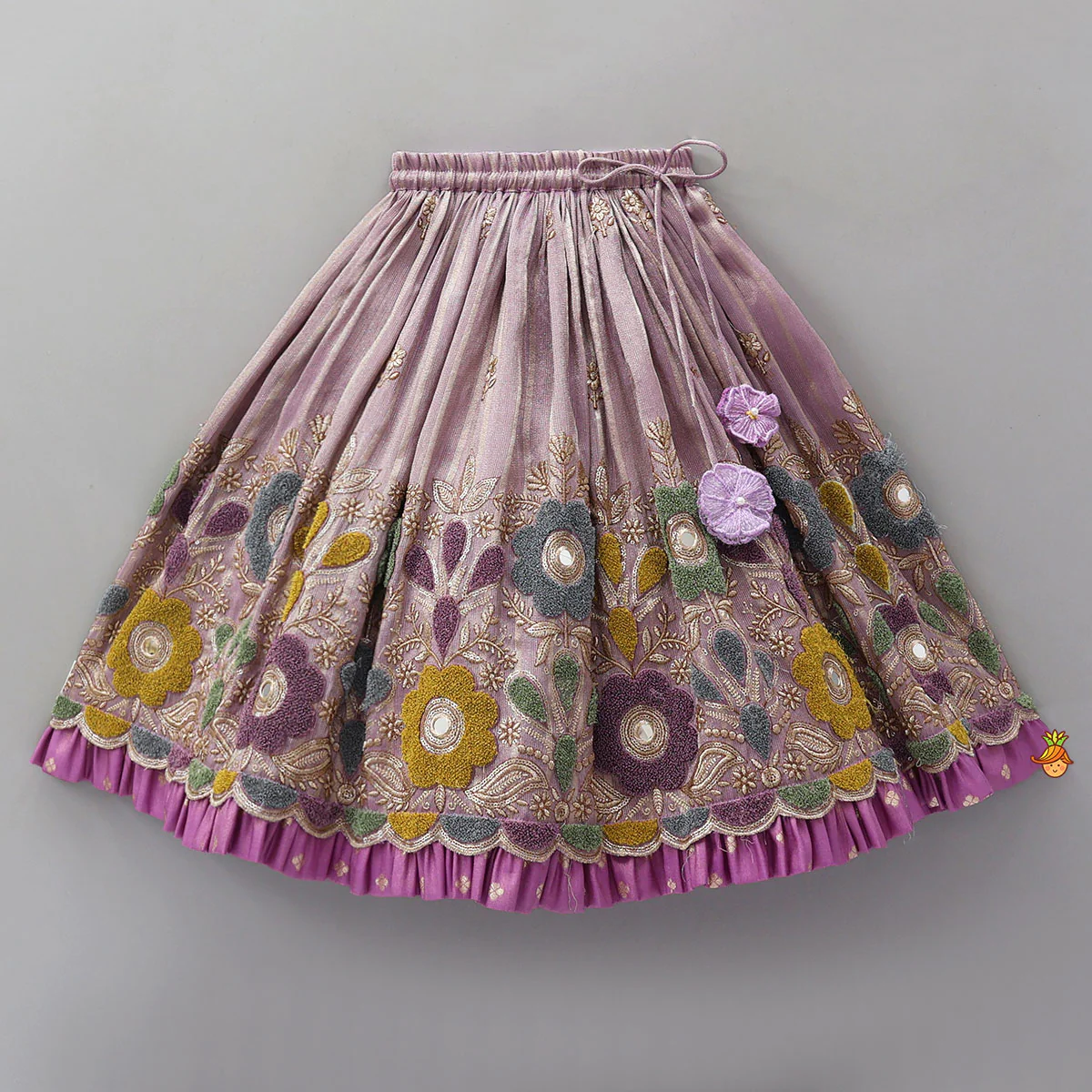 Pleated Armhole Top And Shimmery Lehenga With Matching Net Dupatta - Image 5