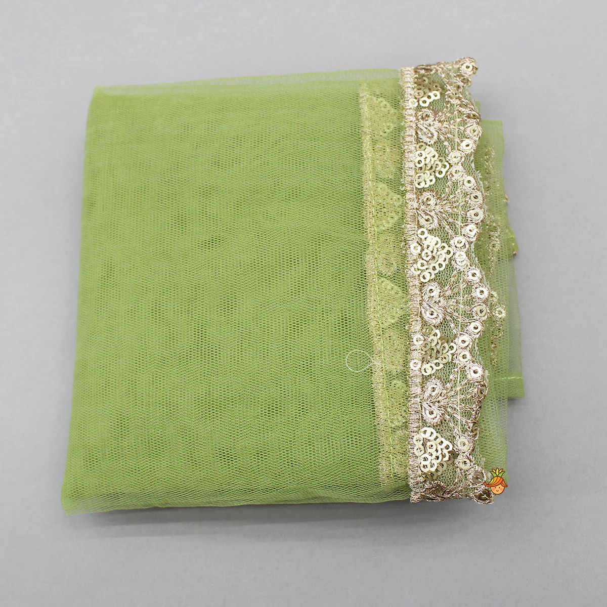 Pleated Hem Green Chanderi Embroidered Top And Lehenga With Net Dupatta - Image 8