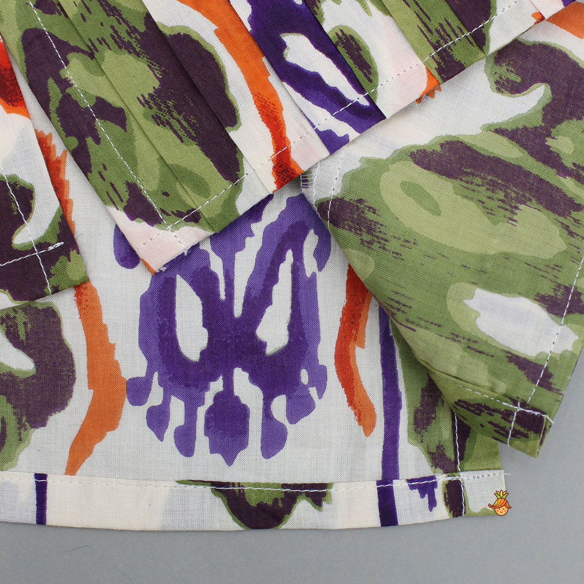 Pleated Hem Multicolour Printed Kurta And Pyjama - Image 5