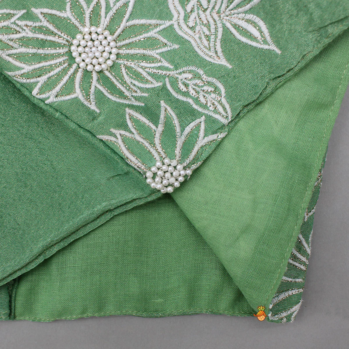Pleated Neckline Green Shimmery Top And Fringes Tassels Enhanced Lehenga - Image 5