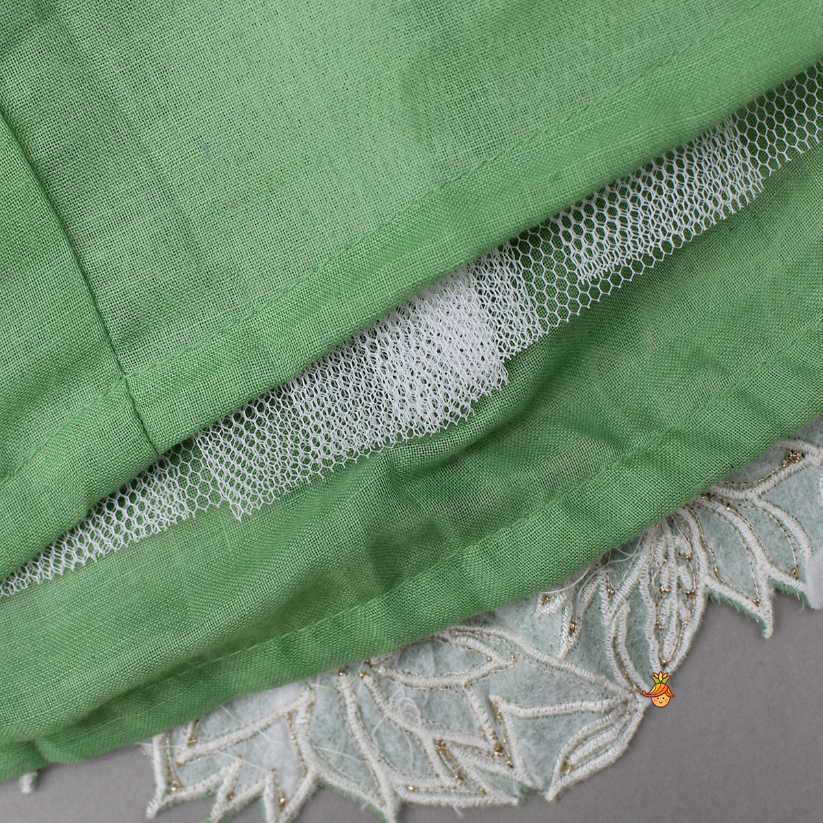 Pleated Neckline Green Shimmery Top And Fringes Tassels Enhanced Lehenga - Image 6
