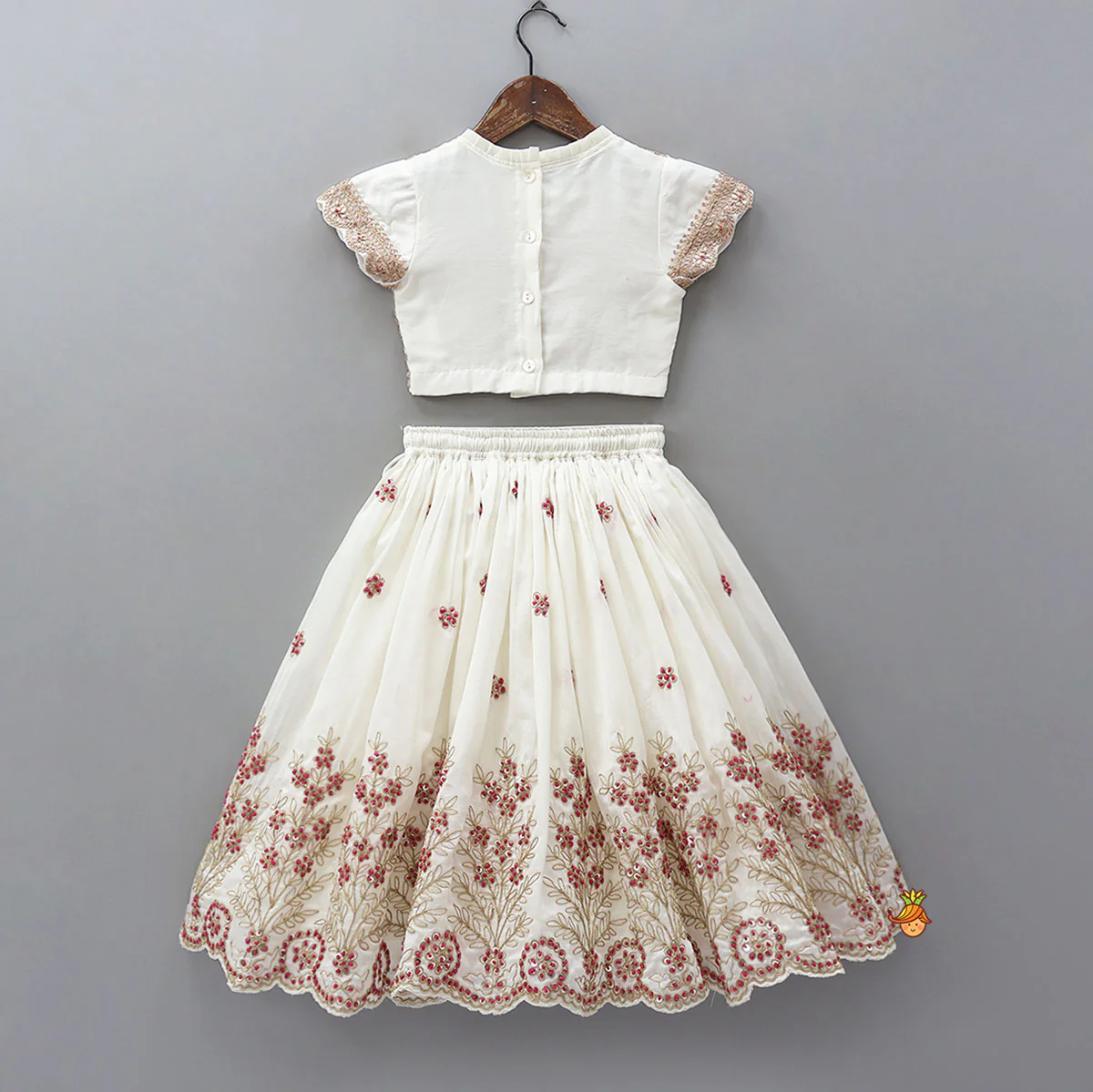 Pleated Neckline Heavily Embroidered Top With Lehenga - Image 2