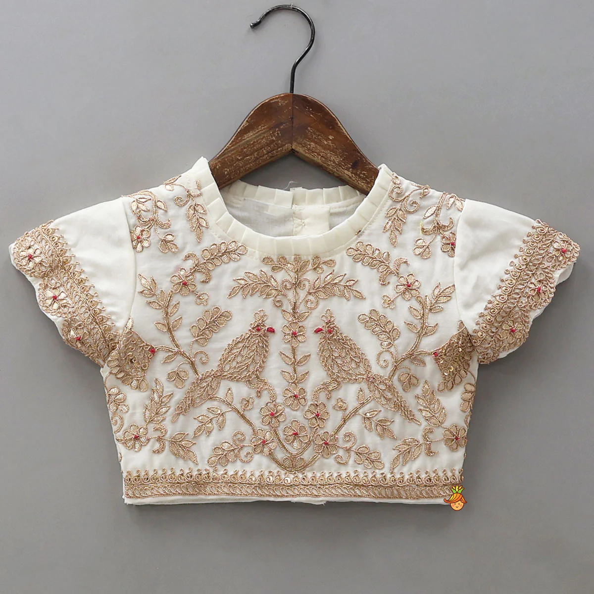 Pleated Neckline Heavily Embroidered Top With Lehenga - Image 3