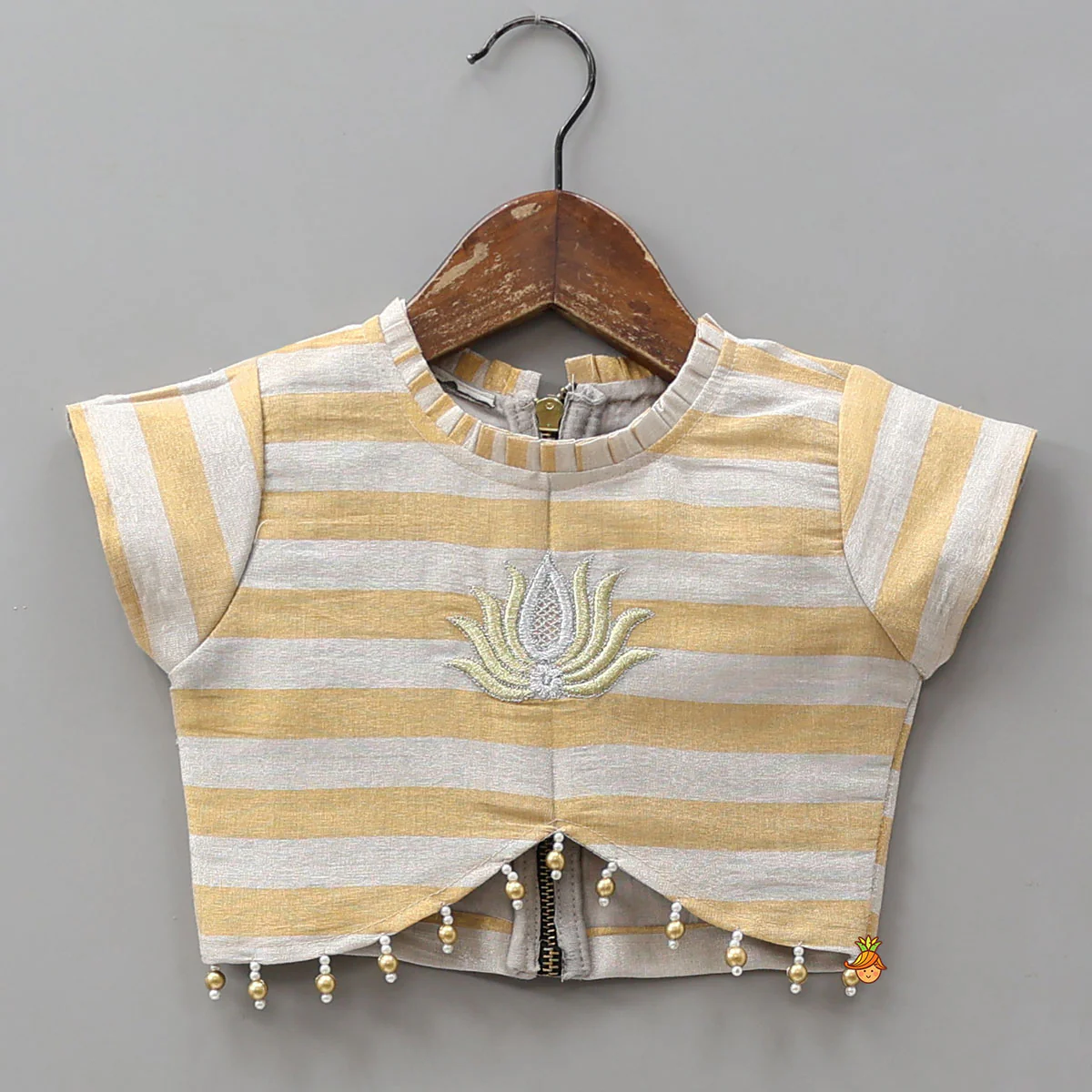 Pleated Neckline Striped Top And Lehenga - Image 3