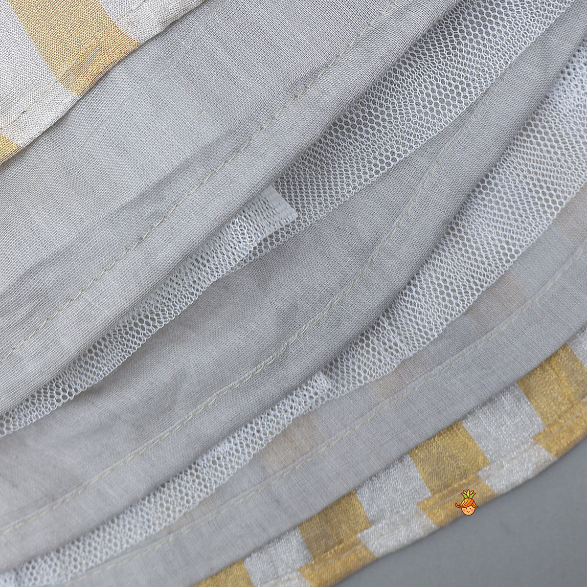Pleated Neckline Striped Top And Lehenga - Image 6