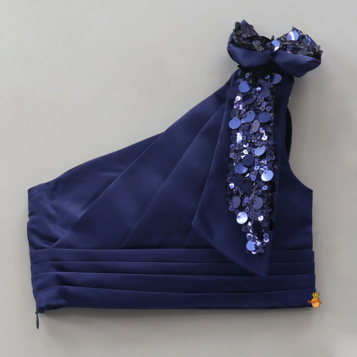 Pleated One Shoulder Crop Top And Gorgeous Sequined Lehenga - Image 3