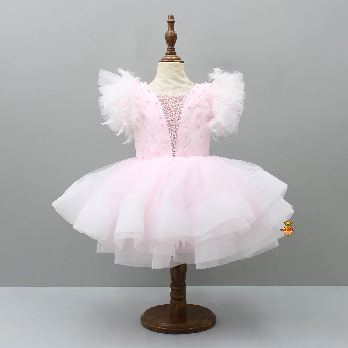 Pleated Yoke Cut-Out Back Pink Dress With Detachable Trail And Matching Headband - Image 4
