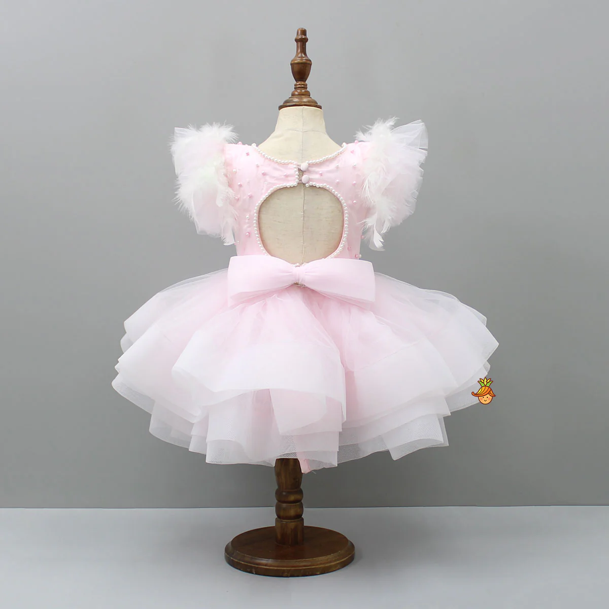 Pleated Yoke Cut-Out Back Pink Dress With Detachable Trail And Matching Headband - Image 5