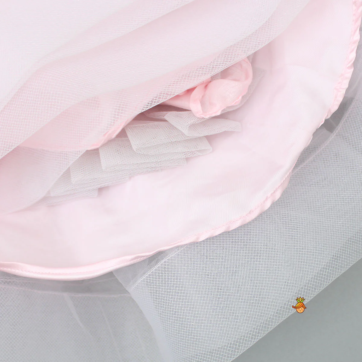 Pleated Yoke Cut-Out Back Pink Dress With Detachable Trail And Matching Headband - Image 7