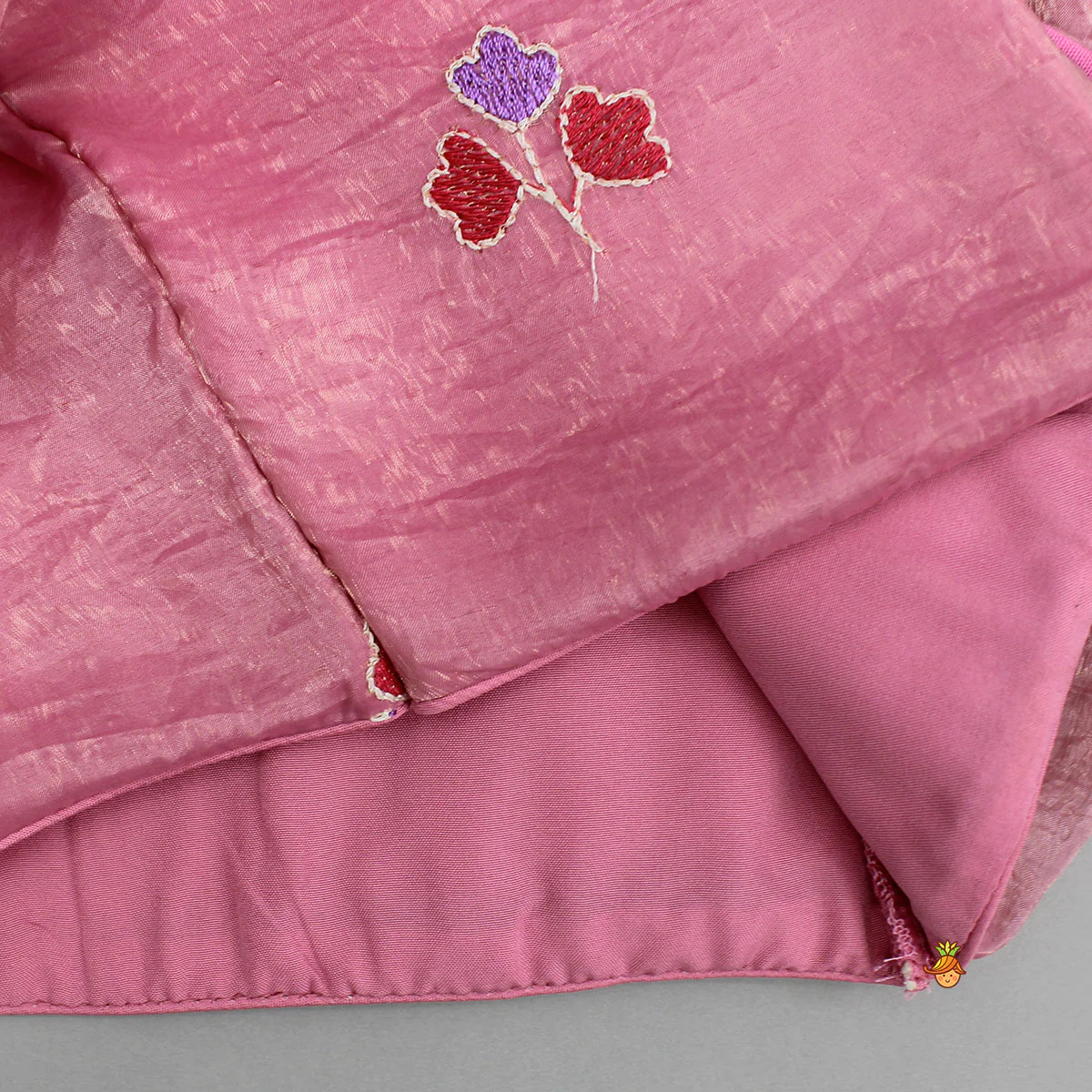 Pink One-Shoulder Pleated Drape Top With Floral Embroidered Lehenga And Net Dupatta - Image 6