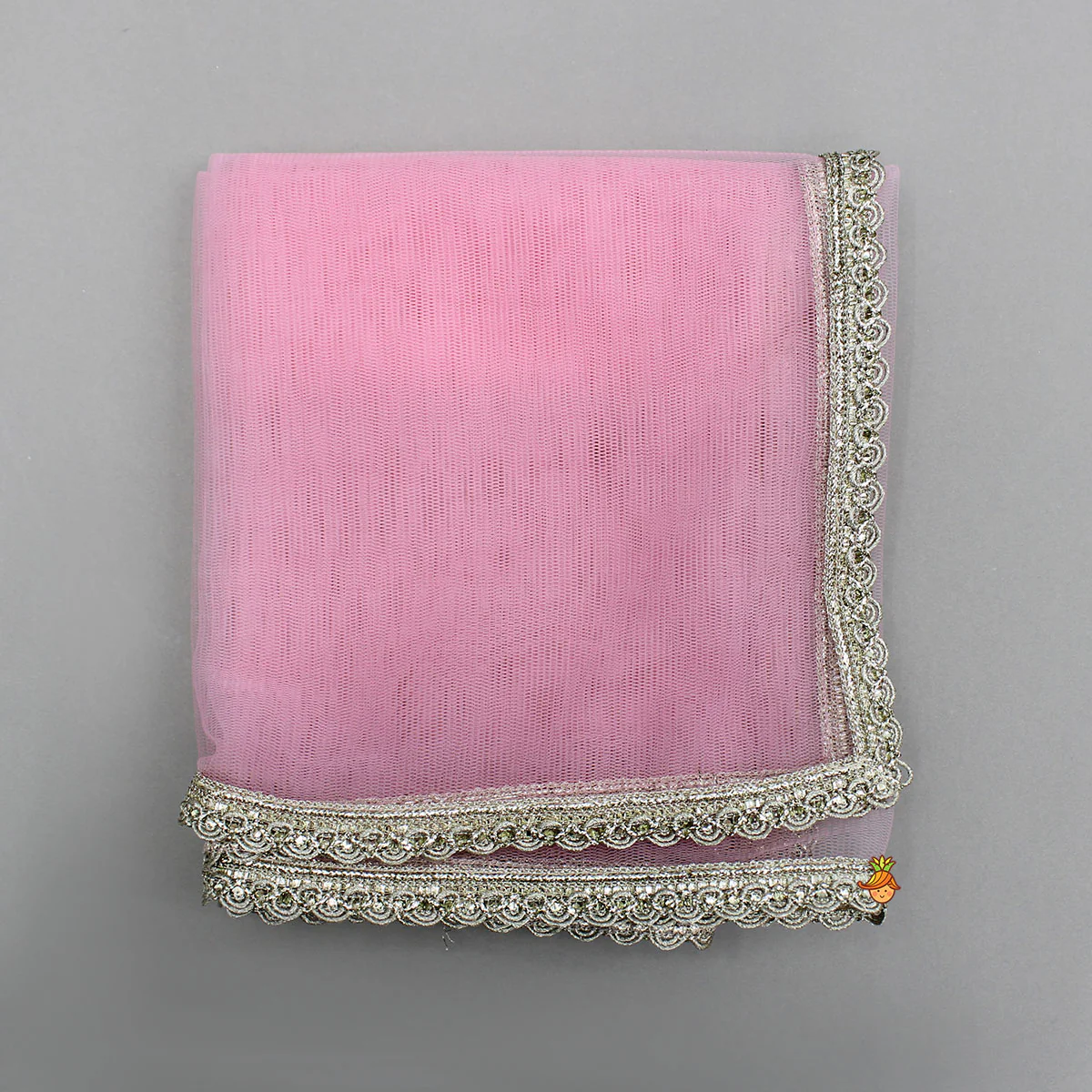 Pink One-Shoulder Pleated Drape Top With Floral Embroidered Lehenga And Net Dupatta - Image 8