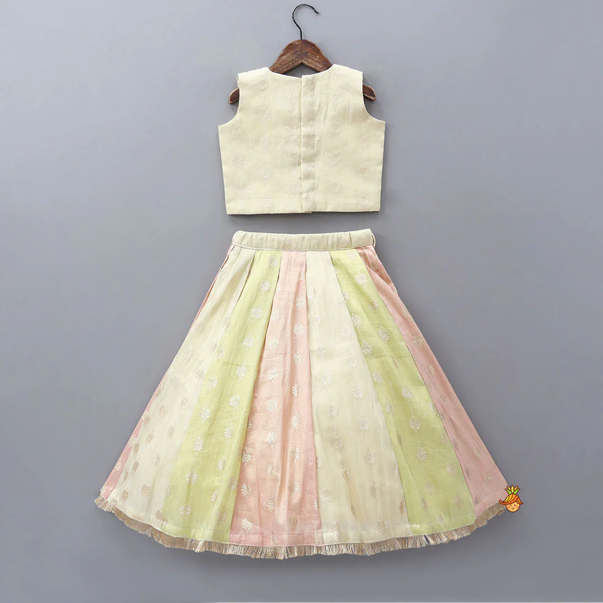 Potli Buttons Detail Shimmery Crop Top And Lehenga With Dupatta - Image 2