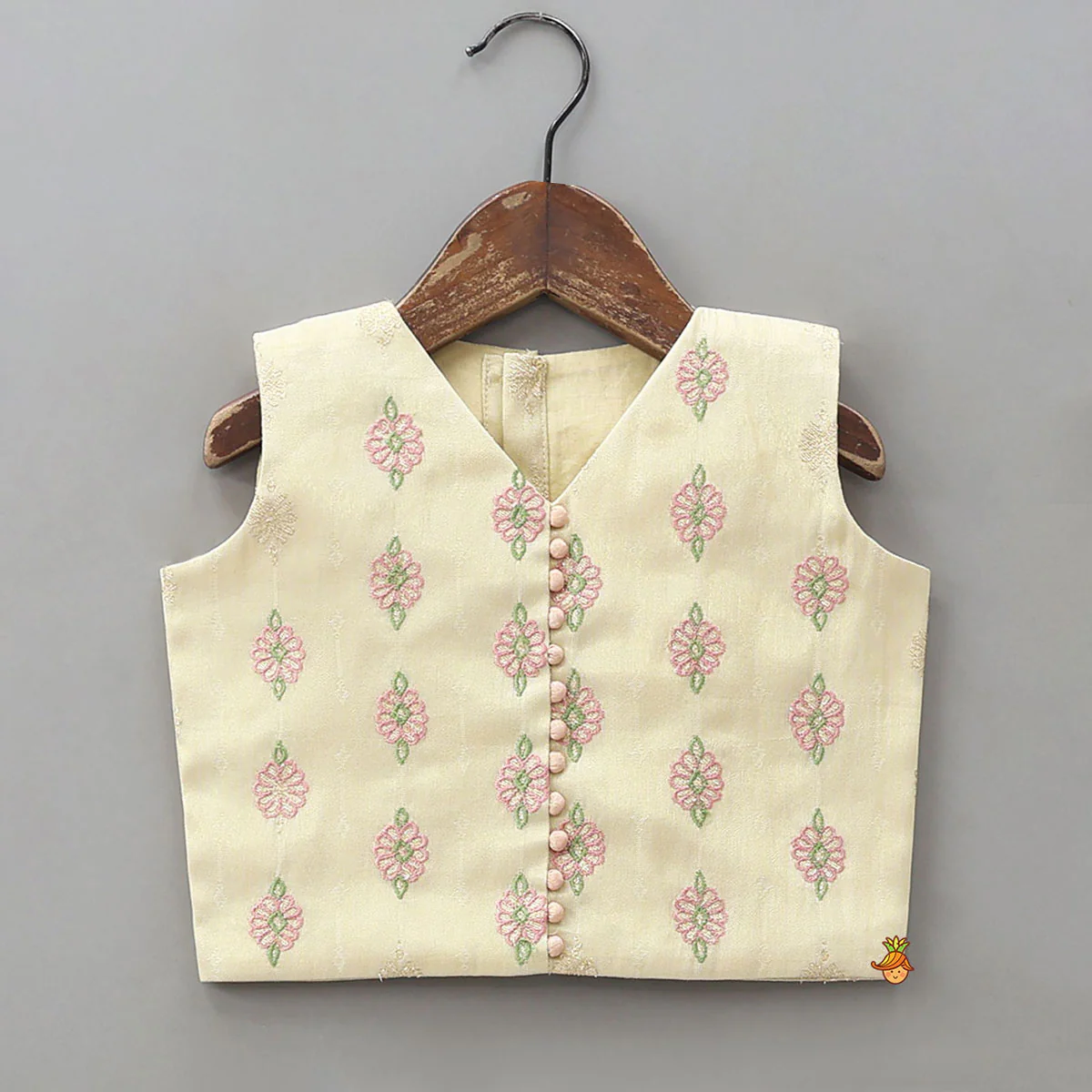Potli Buttons Detail Shimmery Crop Top And Lehenga With Dupatta - Image 4