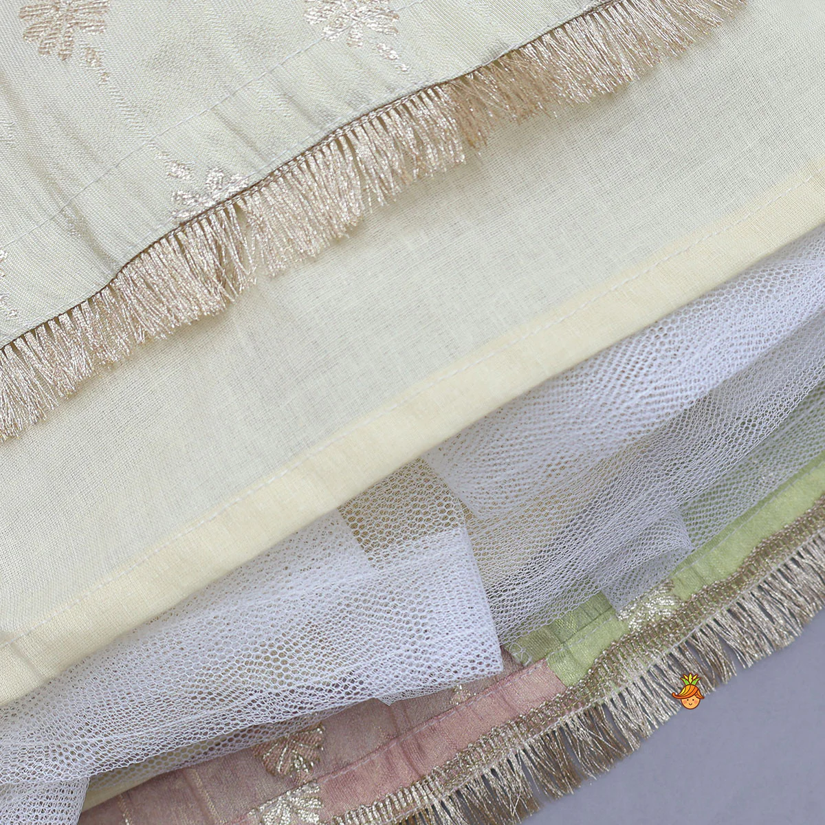 Potli Buttons Detail Shimmery Crop Top And Lehenga With Dupatta - Image 7