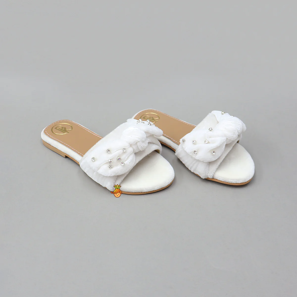 Pretty Bow Adorned Embellished Velvet Flats