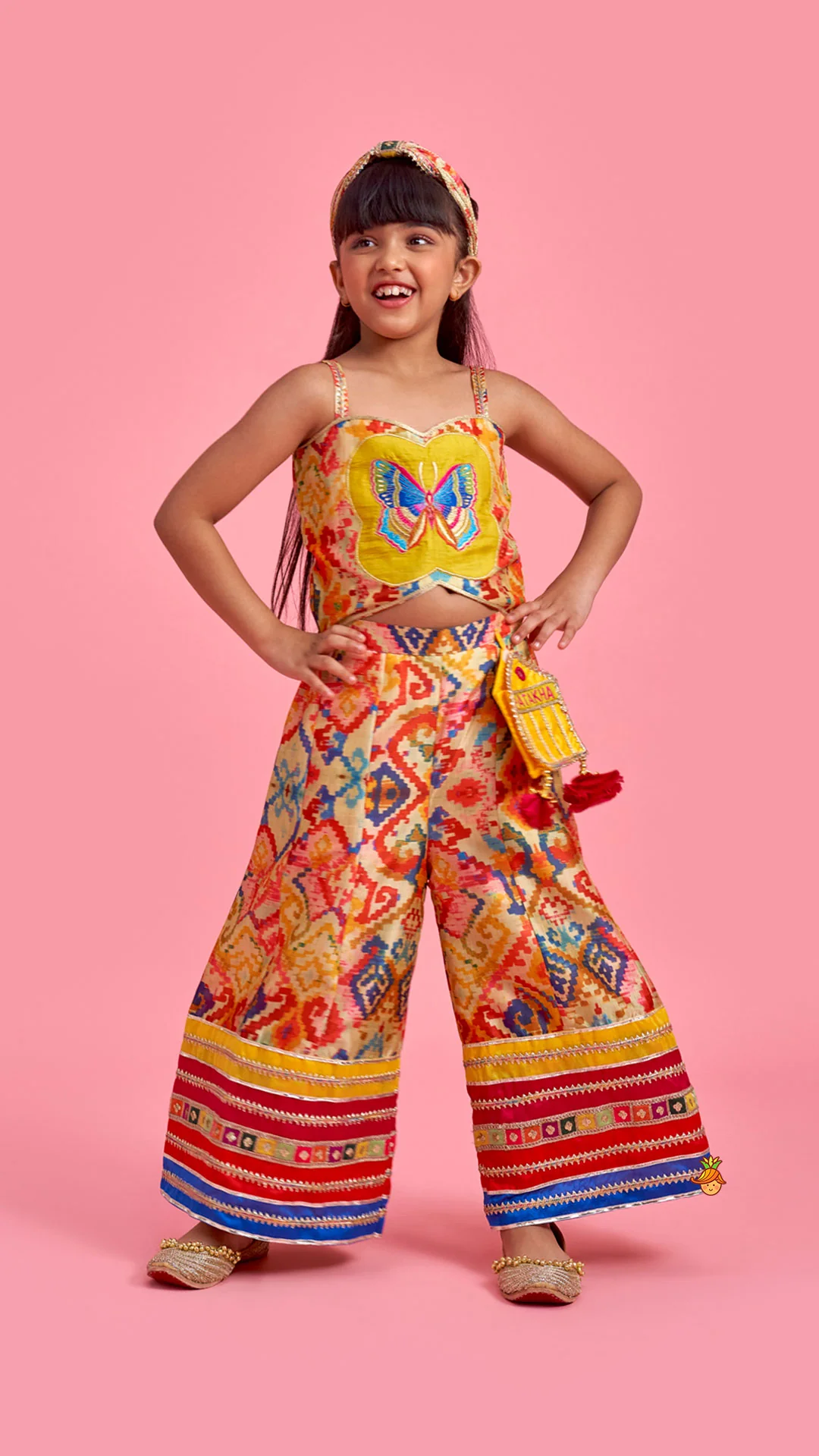 Printed And Embroidered Strappy Jumpsuit With Hairband - Image 4