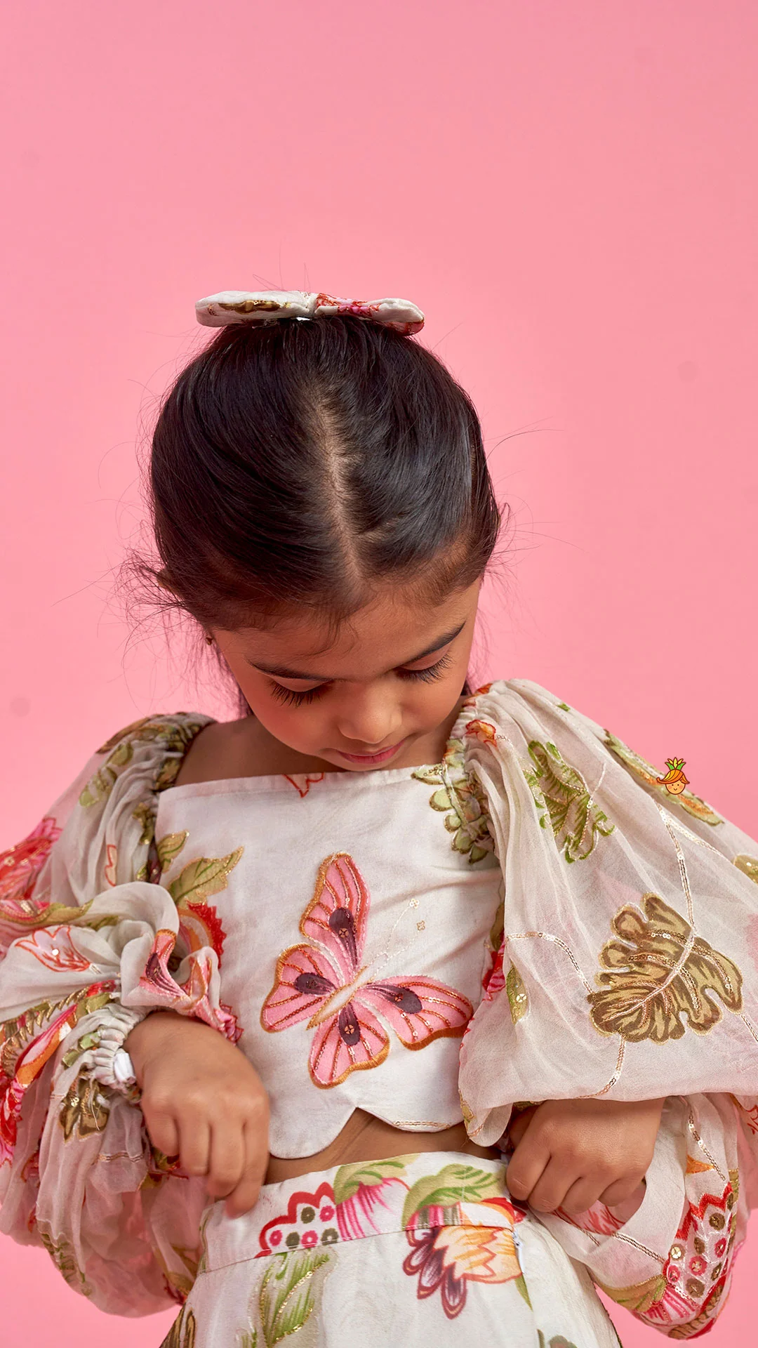 Printed Embroidered Crop Top And Umbrella Style Flared Lehenga With Matching Hairclip - Image 7