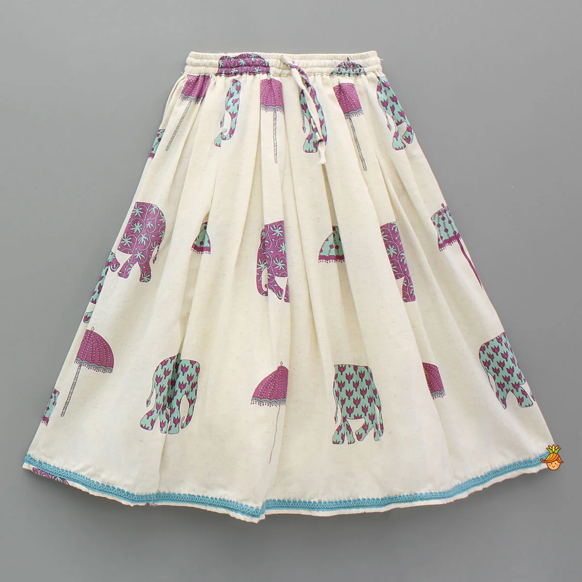 Printed Off White Waist Coat Style Top With Lehenga - Image 4