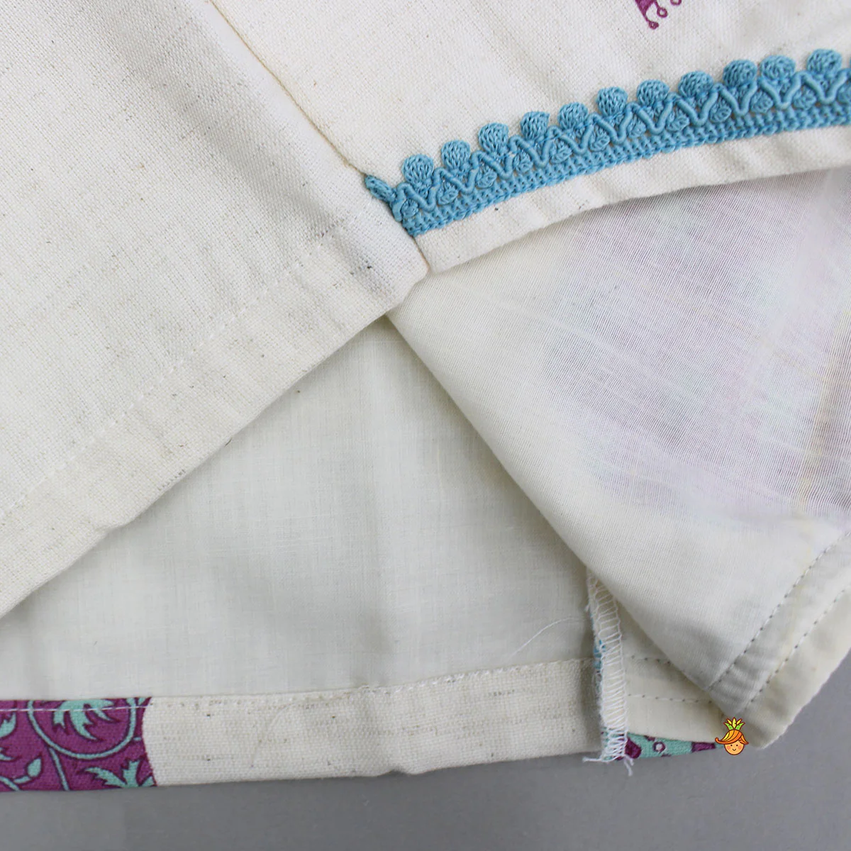 Printed Off White Waist Coat Style Top With Lehenga - Image 5