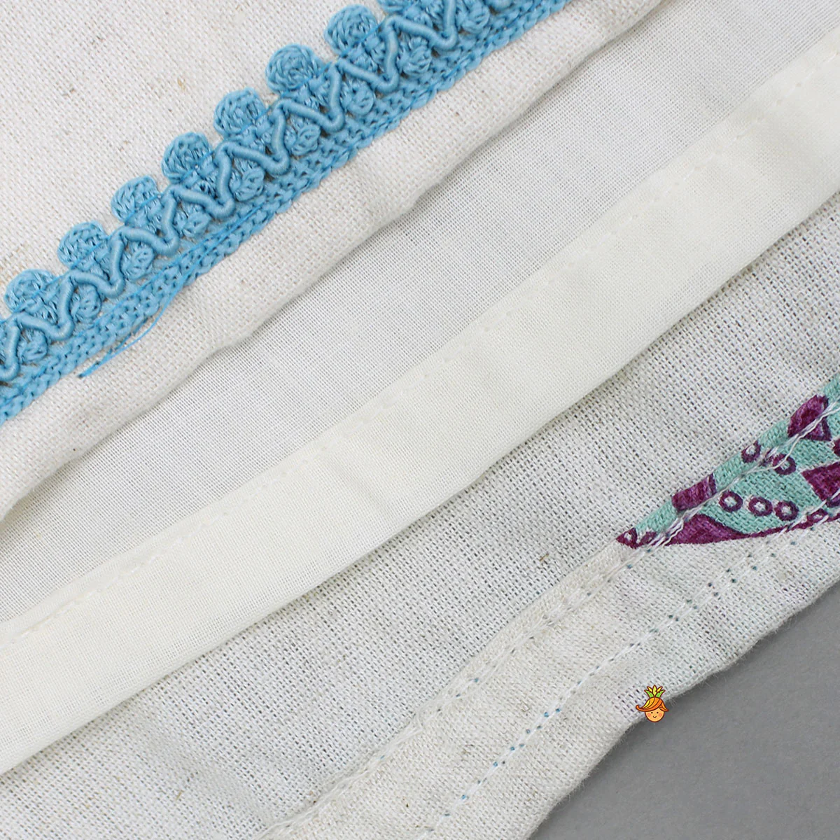 Printed Off White Waist Coat Style Top With Lehenga - Image 6