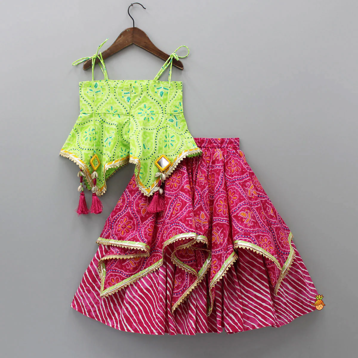 Printed Strappy Top And Layered Lehenga With Matching Dupatta - Image 2