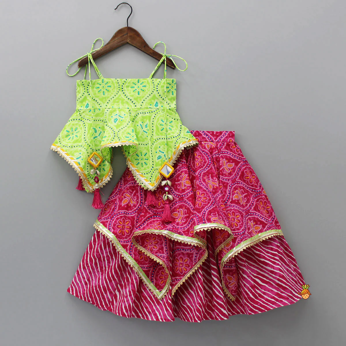 Printed Strappy Top And Layered Lehenga With Matching Dupatta - Image 3