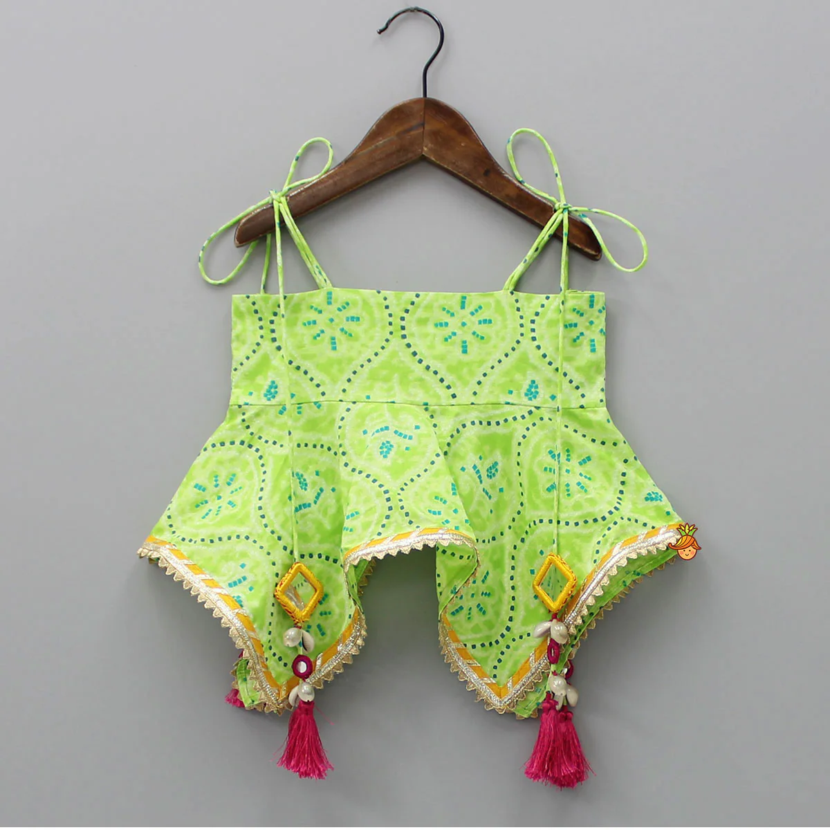 Printed Strappy Top And Layered Lehenga With Matching Dupatta - Image 4