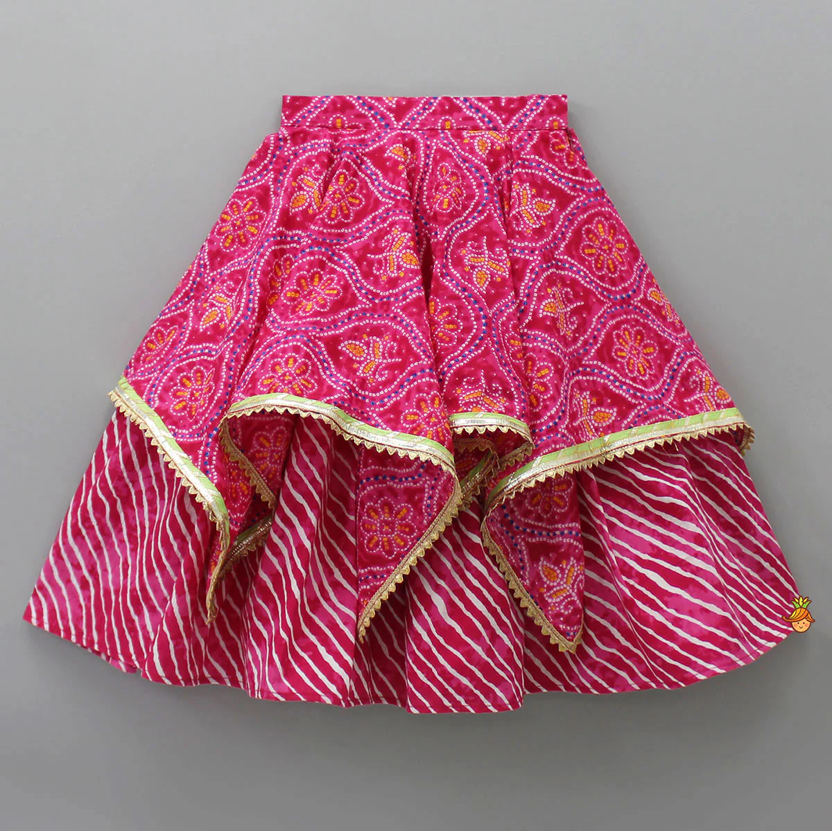 Printed Strappy Top And Layered Lehenga With Matching Dupatta - Image 5