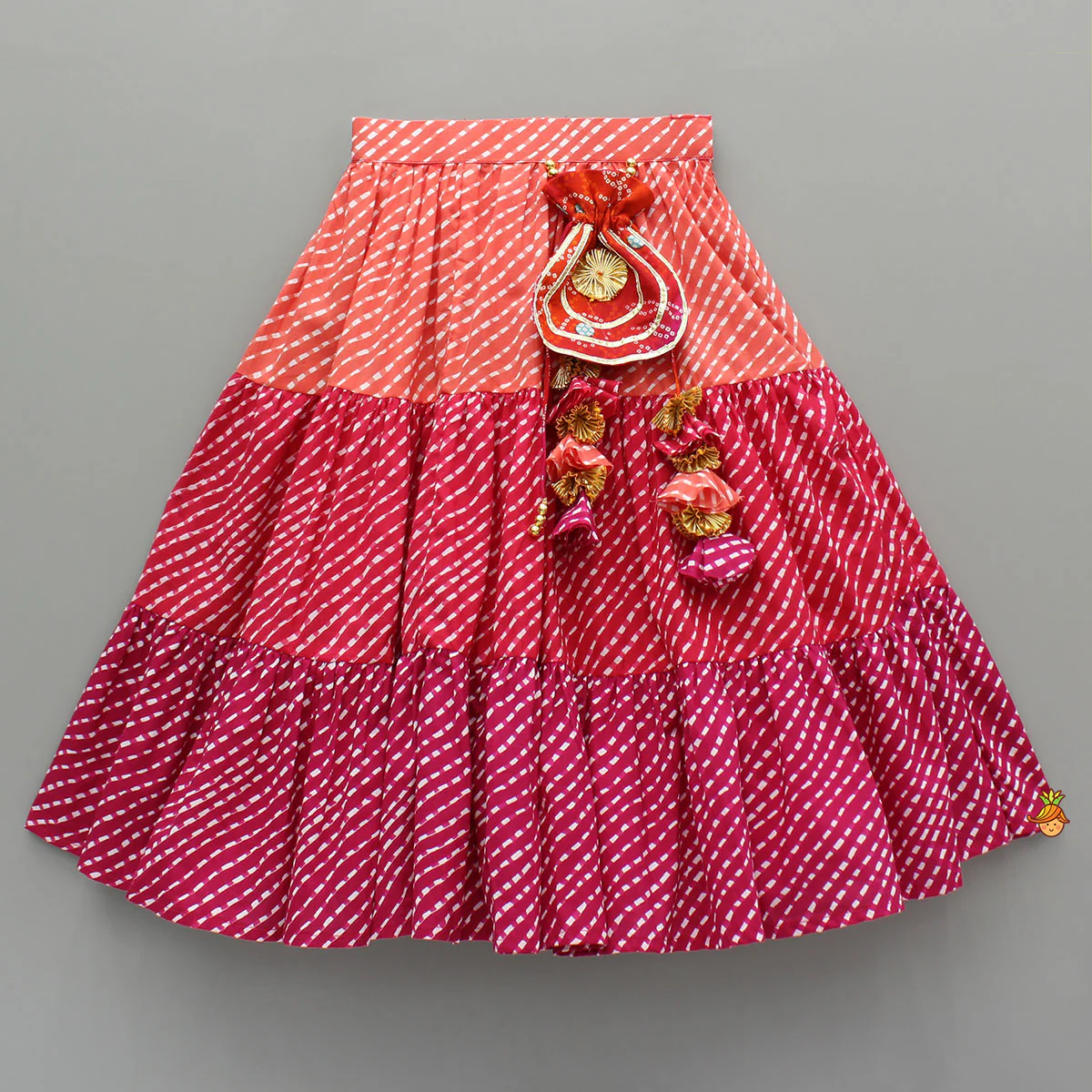 Printed Stylish Kurti And Lehenga With Attached Matching Potli And Dupatta - Image 5