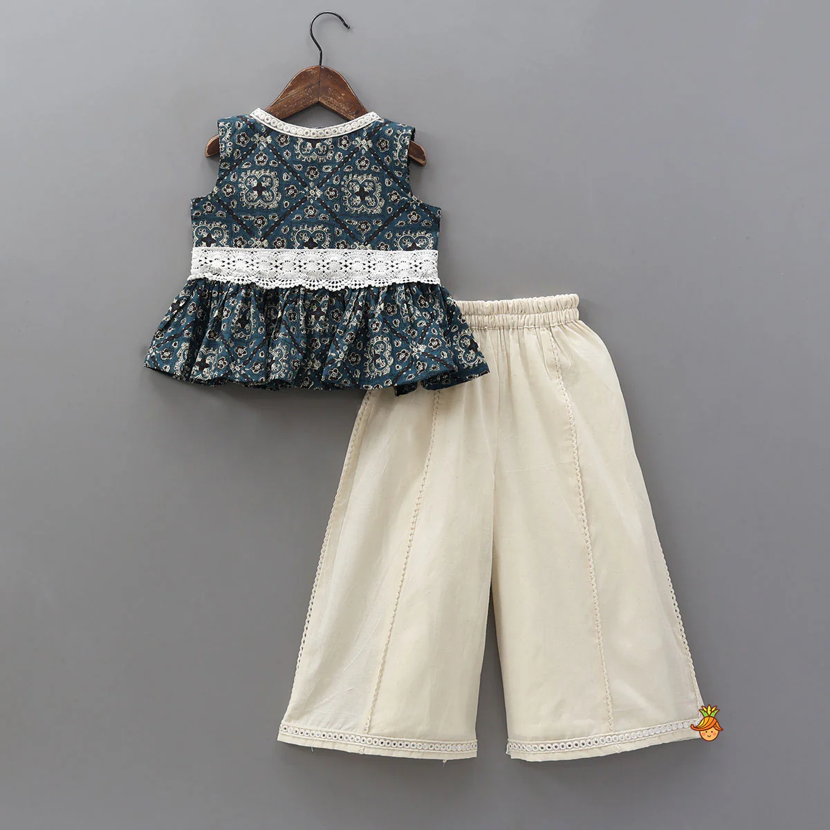 Lace Work Printed Top And Flared Palazzo - Image 2