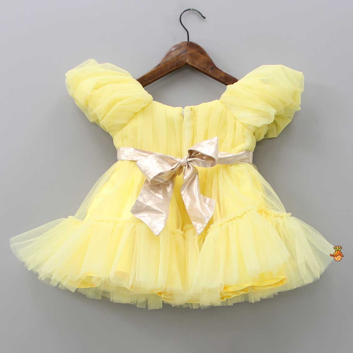 Puff Sleeves And Ruffle Hem Yellow Fancy Dress - Image 2