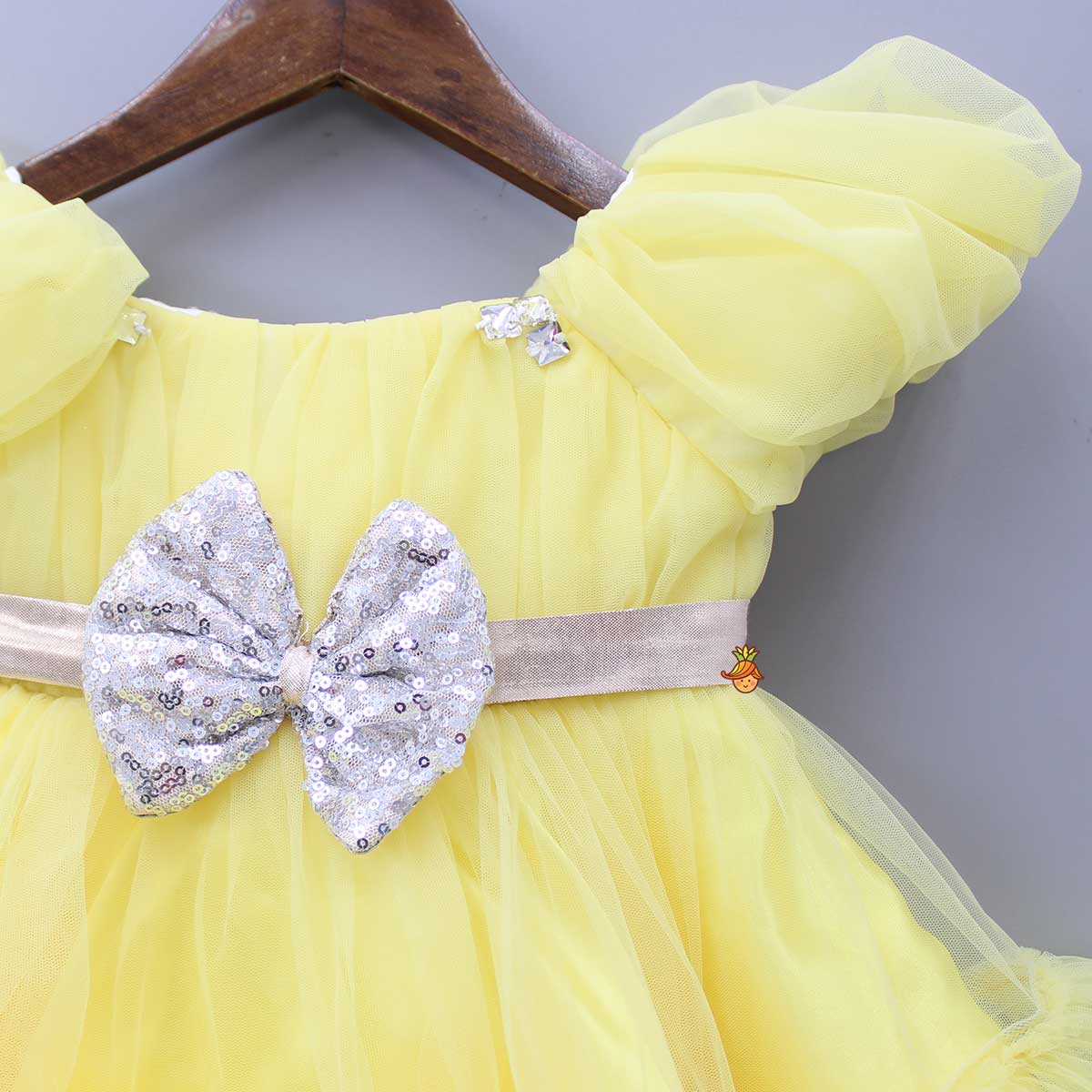 Puff Sleeves And Ruffle Hem Yellow Fancy Dress - Image 3