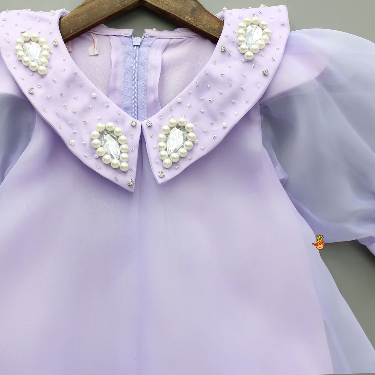 Puff Sleeves Organza Lavender Dress - Image 3