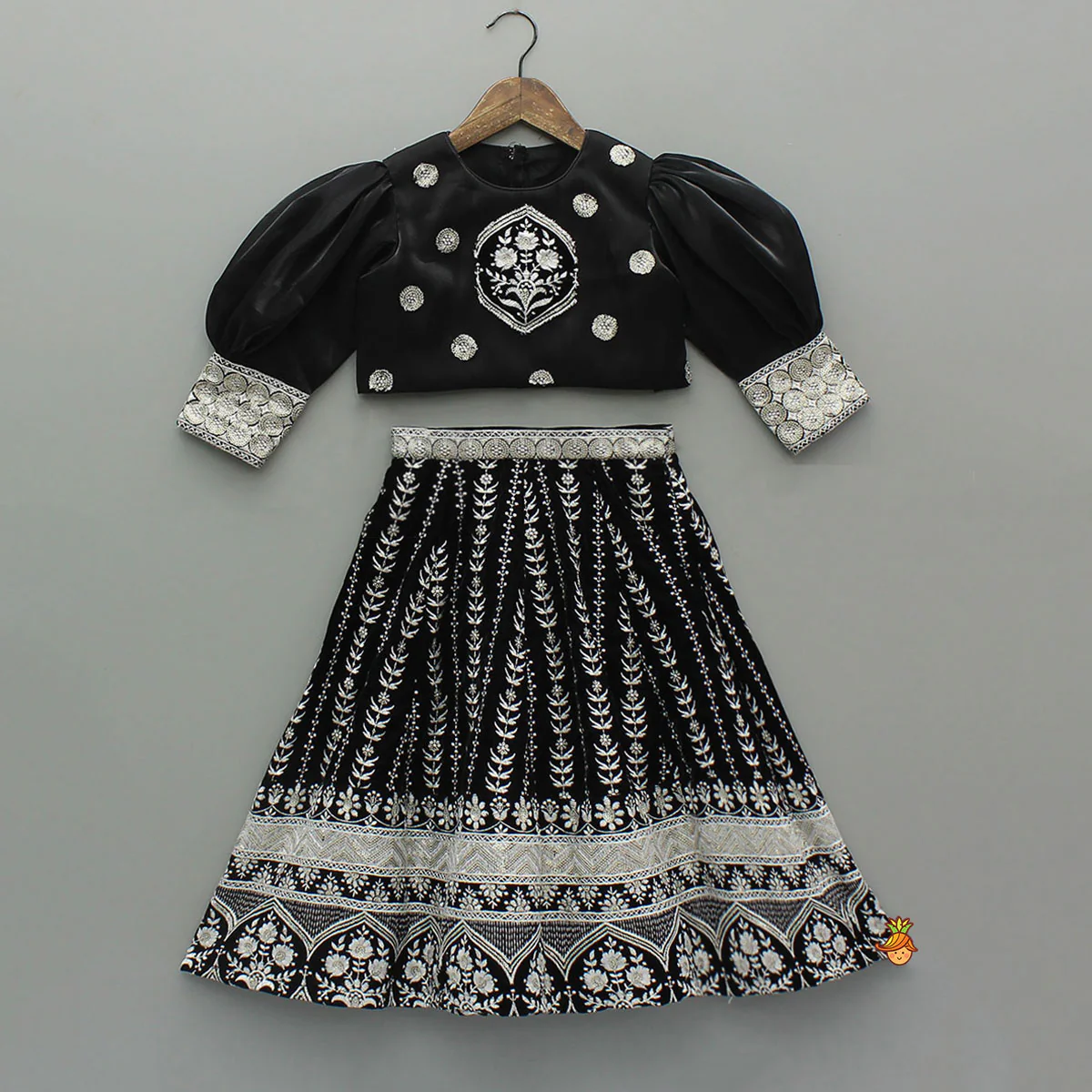 Puff Sleeves Top And Heavy Thread Embroidered Velvet Lehenga