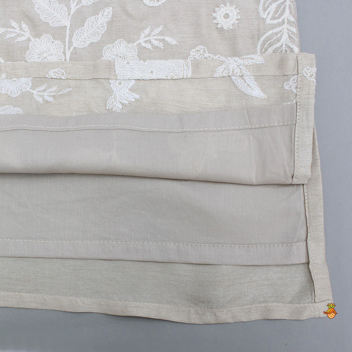 Pure Silk Beige Embroidered Kurta With White Pyjama - Image 4