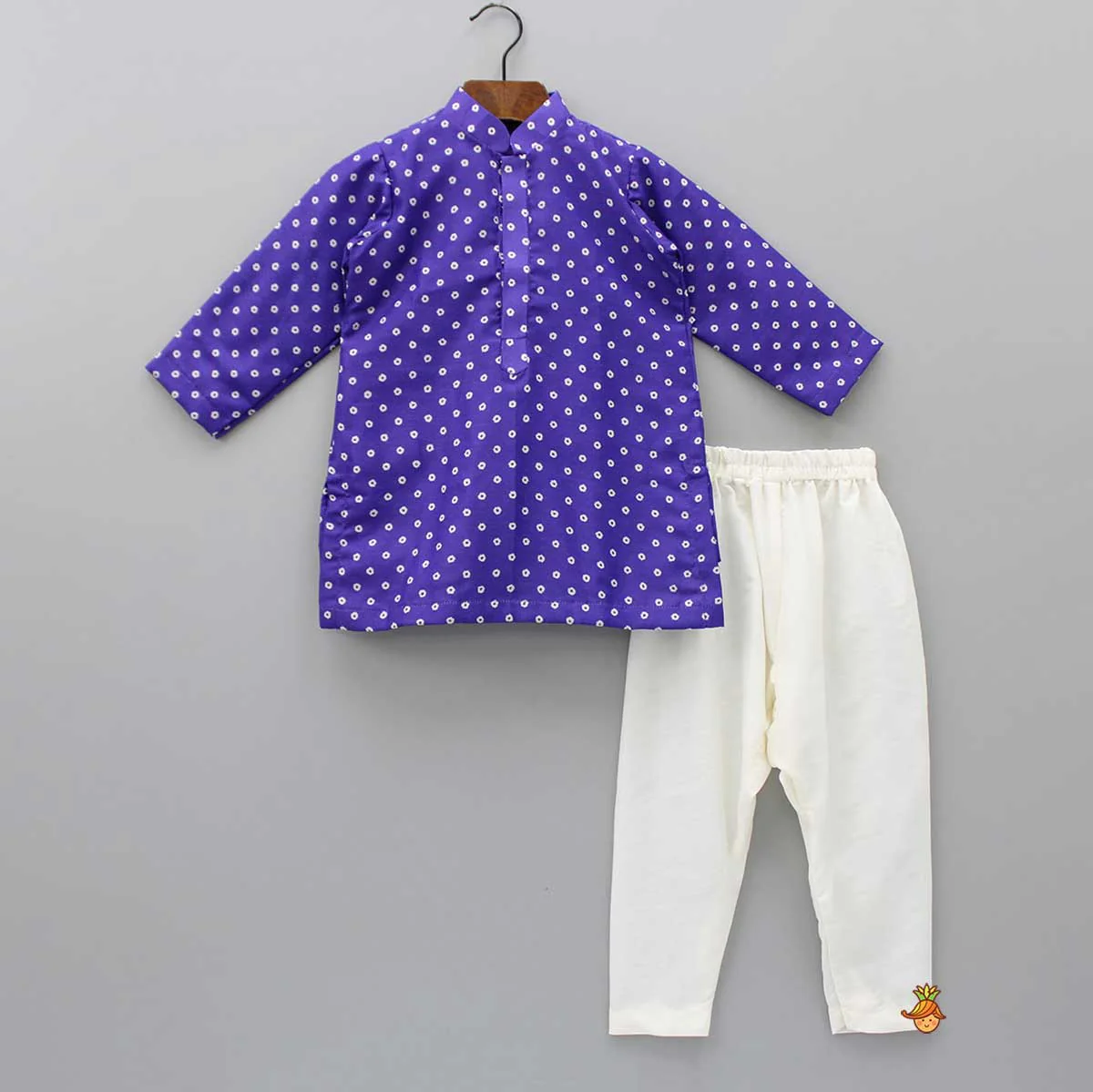 Purple Bandhani Printed Open Jacket And Kurta With Churidar - Image 3
