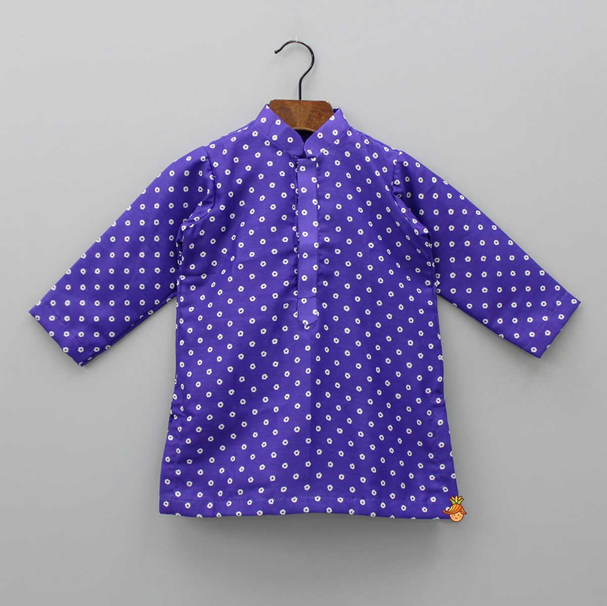 Purple Bandhani Printed Open Jacket And Kurta With Churidar - Image 4