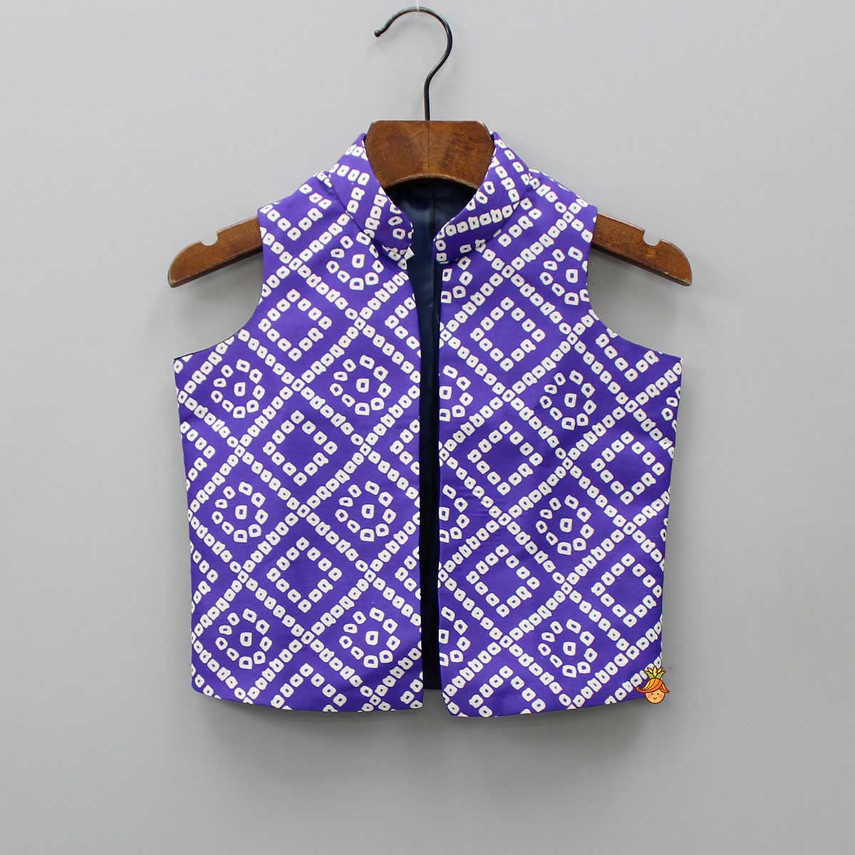 Purple Bandhani Printed Open Jacket And Kurta With Churidar - Image 6