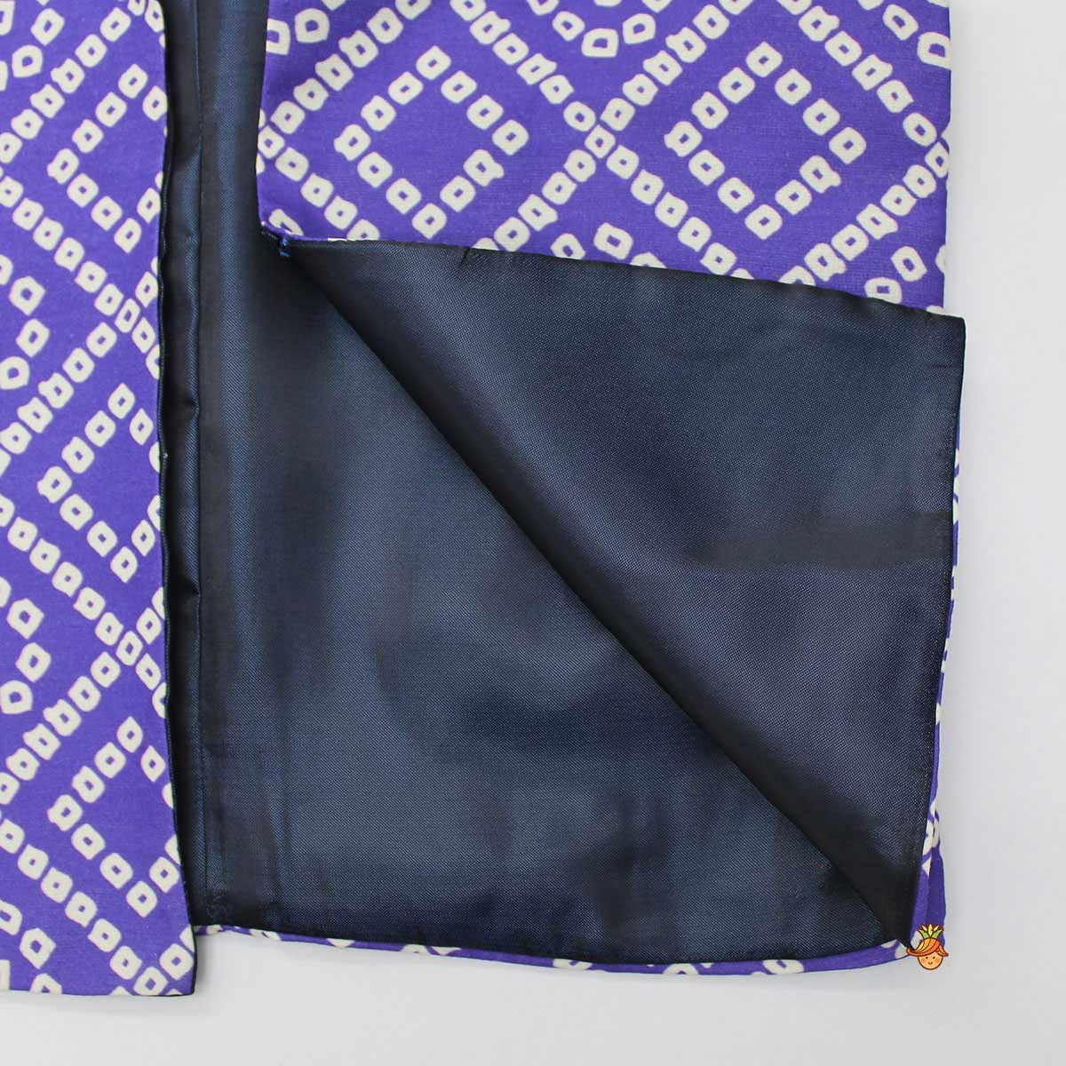 Purple Bandhani Printed Open Jacket And Kurta With Churidar - Image 8