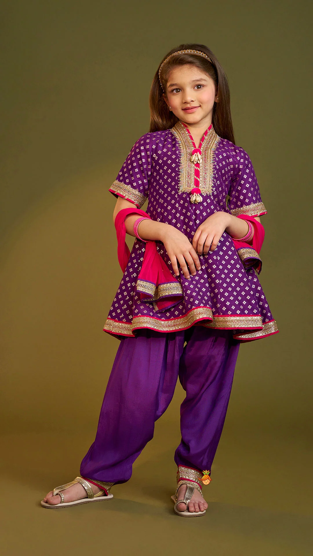 Purple Embellished Kurti And Salwar With Dupatta - Image 2