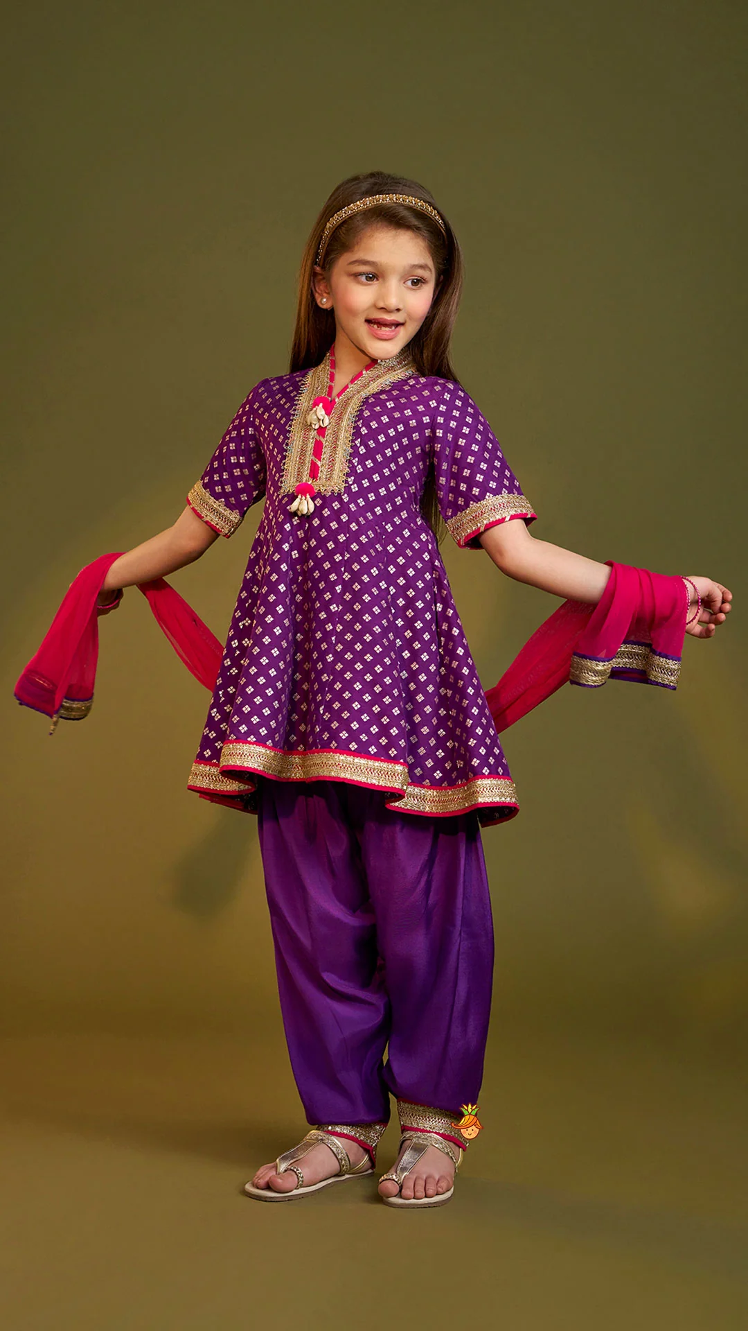 Purple Embellished Kurti And Salwar With Dupatta - Image 3