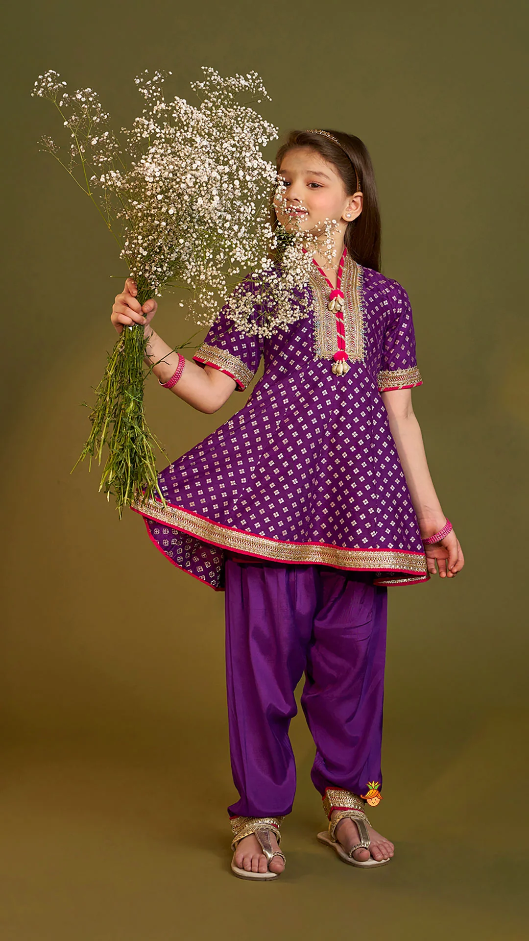 Purple Embellished Kurti And Salwar With Dupatta - Image 4