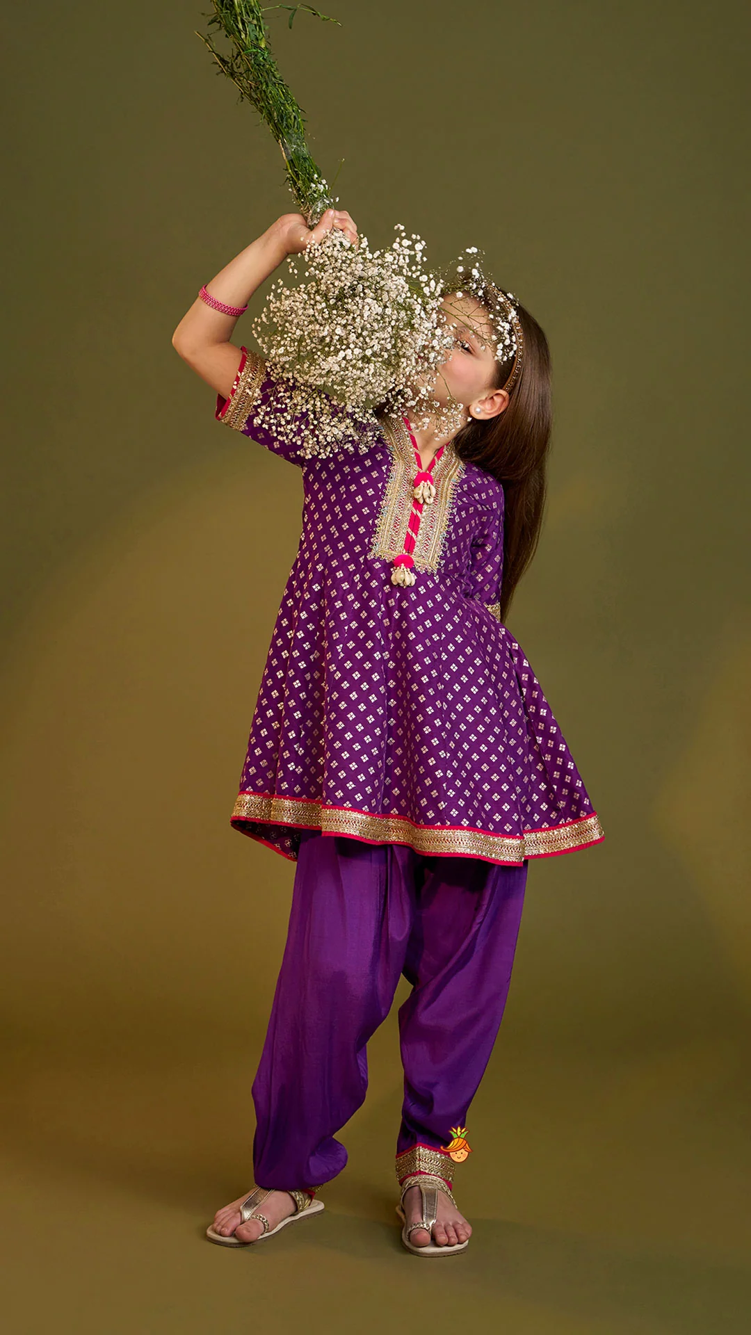 Purple Embellished Kurti And Salwar With Dupatta - Image 5