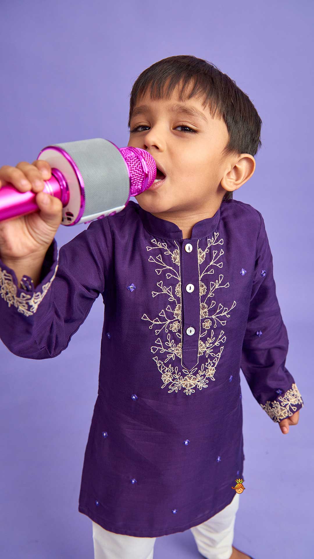 Purple Faux Mirror Work Kurta With Pyjama - Image 5