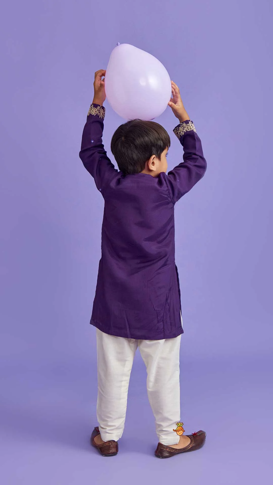 Purple Faux Mirror Work Kurta With Pyjama - Image 7