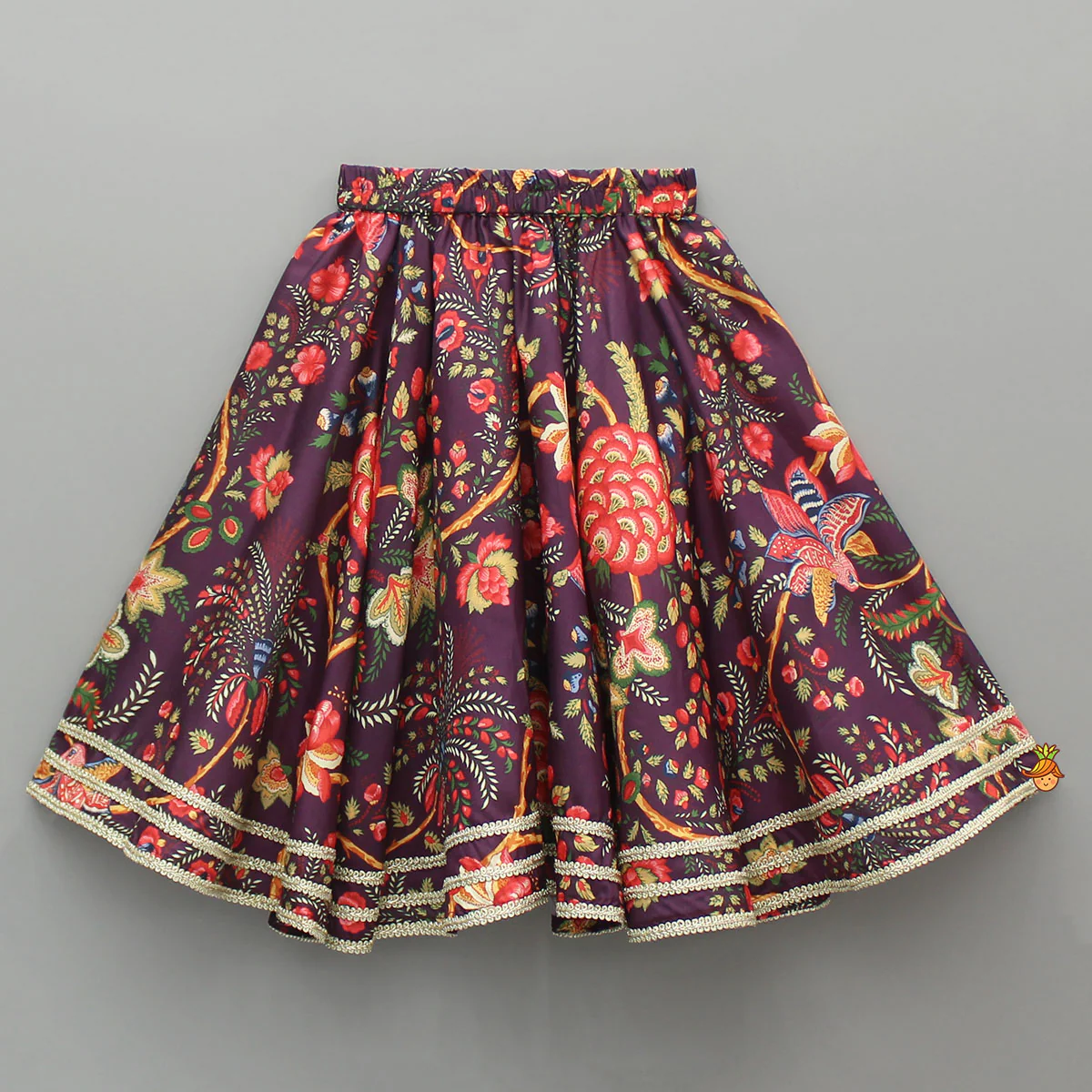 Purple Floral Printed Strappy Top With Lehenga And Dupatta - Image 5