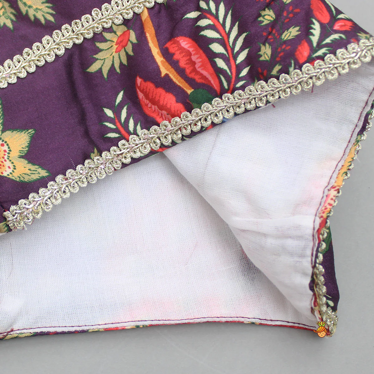 Purple Floral Printed Strappy Top With Lehenga And Dupatta - Image 6